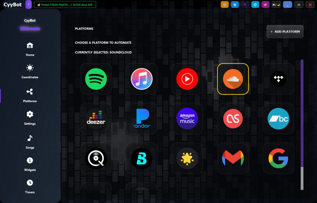 CyyBot Streaming Bot Works on all major streaming platforms, generates full time streams, safe and undetectable, works on soundcloud, apple music, spotify, tidal, qobuz, boom play, and many more